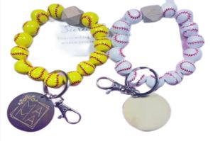 Accessoires de sport en titane à la mode Mono Design gramme disque bracelet porte-clés en bois perlé Softball Baseball impression Sport Bracelet cus8578637