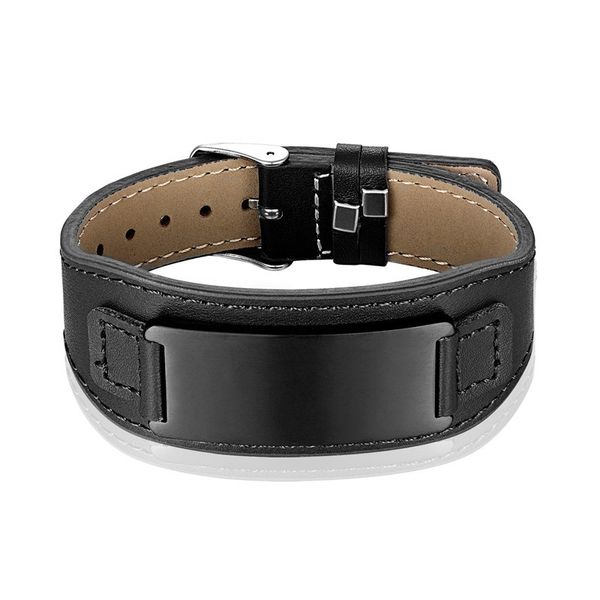 Bracelet en cuir de marque incurvé, manchette en titane et acier inoxydable, couleur noir, réglable, Bracelet de montre en cuir