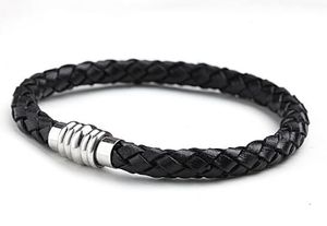 Pulsera de cuero con cierre magnético de acero inoxidable y titanio para mujer y hombre, pulseras con dijes, joyería, Color negro y marrón