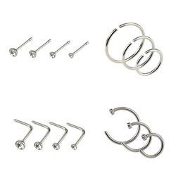 Titanium rvs neus oorbel studs ringen 7 c vorm trendy bling edelstenen wenkbrauw lip tong lichaam piercing sieraden gemengde 14pcs / set