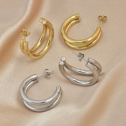 Boucles d'oreilles en titane et acier en forme de C, or 18 carats, en acier inoxydable, Hip Hop, Punk, cerceau pour femmes, bijoux à la mode