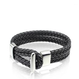 Bracelet de corde en cuir noir/marron en acier au titane 2 couleurs pour hommes femmes tissé 4 Bracelet de bijoux cadeau multicouche