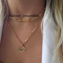 Titanium Staal 26 Letter Double Layer Ketting 14K Vergulde Sieraden Ketting Hexagon Hanger Roestvrij Stalen Letter Ketting