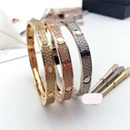Titanium Staal 3 Rij Volledige Diamanten Armband Mode Vrouwen Mannen Chirstmas Bangle Armbanden voor Lover Afstand Sieraden Cadeau met Veet Tas
