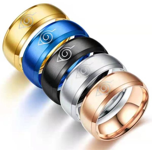 Titanium acero anime cosplay hoja anillo de la aldea del pueblo logotipo de logotipo sasuke itachi ninja anillos negros blancos mujeres joyería de fiesta nar4714869