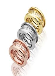 Titanium Steel B Water Ripple Full Diamond Ring Labyrinth Set Diamond Ring 18K Gold Style Ring2434558