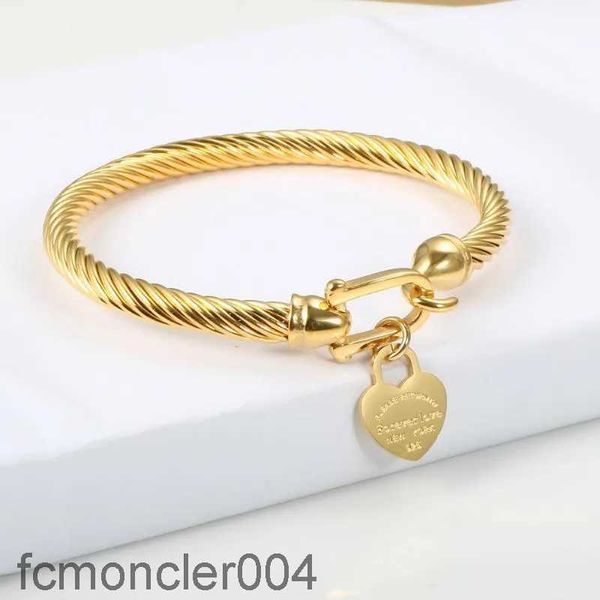 Titanium Steel Bangle Cable Wire Gold Love Heart Charm Bracelet avec Crochet Ferme pour les femmes Men de mariage BIJEVES CONDIONS G2309045PE-3 BCUO