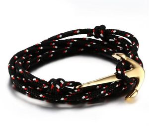 Titanium Steel Black Rope Anchor Nylon Bracelet pour hommes Gold Color Placing Bijoux Bangle2879647