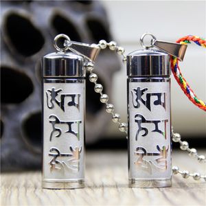 Titanium stalen boeddhisme sieraden Sanskriet amulet tube medaillon hanger ketting voor mannen vrouwen openbare opbergcase Ash box Urn Memorial fles