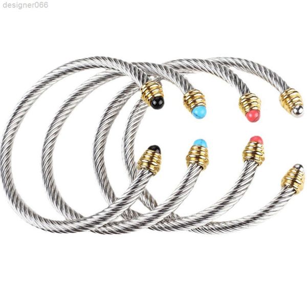 Bracelet de câble en acier en titane femme élastique pâte frite torsades corde filaire en C ouverte inoxydable