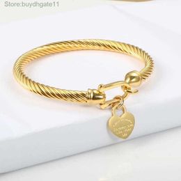 Câble en acier titane fil couleur or Tiffa T-home Love Heart Charm Bracelet avec fermeture à crochet pour femmes hommes bijoux de mariage cadeaux1 M81v