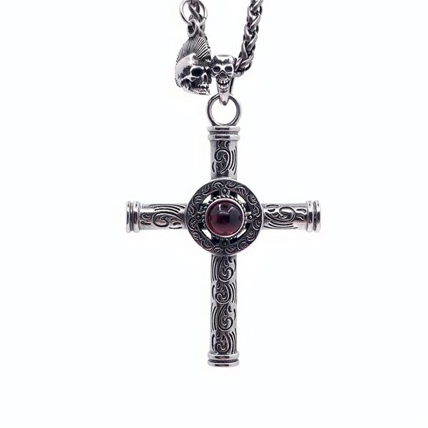 Collier pendentif croix sculpté en acier titane, Hip Hop, tendance, personnalité masculine, bijoux Cool, chaîne de pull, accessoires