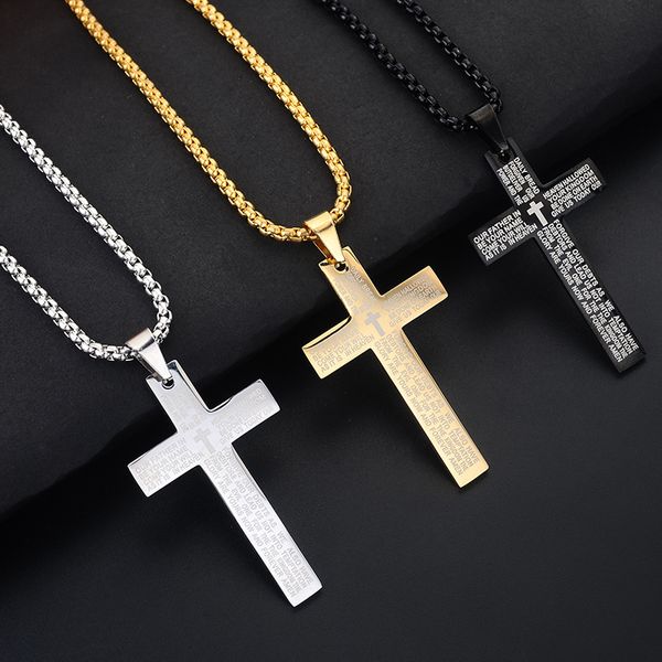 Collier ras du cou en acier titane avec croix de jésus pour hommes et femmes, pendentifs, chaîne de prière, bijoux religieux, cadeaux à la mode