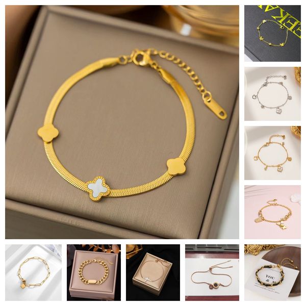 Bracelet incolore en acier titane, vente en gros, Bracelet pour femmes, décoration de perles, Bracelet rétro, bijoux de luxe, mode