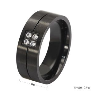 Bagues classiques en acier titane et zircone cubique pour hommes, à la mode, noires, 8mm, taille 6-13