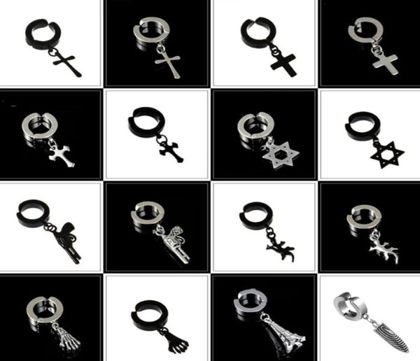 Manchette d'oreille en acier titane Punk Rock Dangle croix plume étoile main manchettes d'oreille Non piercing pour hommes et femmes 9985731