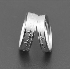 Bague de couple d'électrocardiogramme en acier titane hommes et femmes une paire de bagues petite bague de queue de doigt bijoux personnalisés bagues de couple