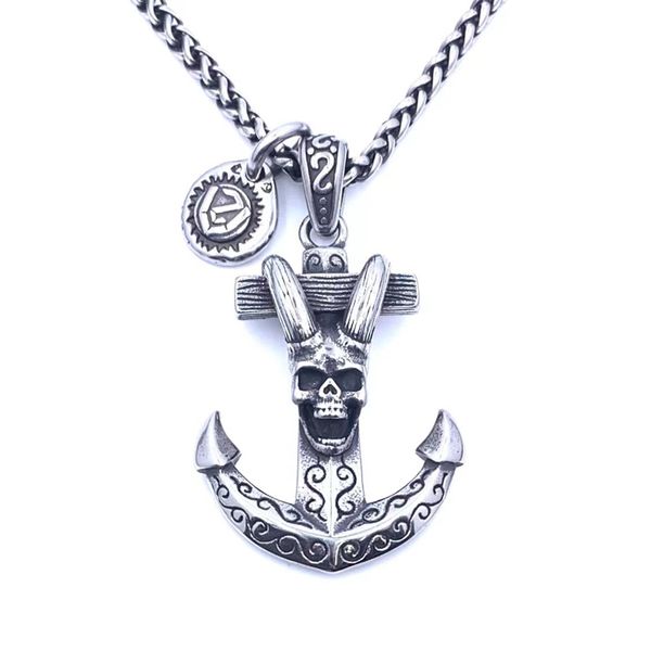 Collier ancre ange déchu Satan pour hommes, pendentif rétro en titane et acier, personnalité Hip Hop, mode bijoux de rue, accessoires