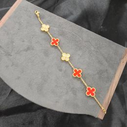 Bracelet à double face au trèfle à quatre feuilles en acier au titane avec bracelet de fleur de diamant, bracelet de nacre en or en acier inoxydable