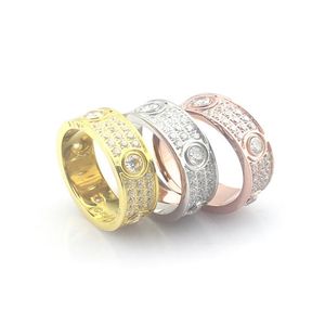 Titanium staal vol met diamant Liefdesringen voor dames Heren sieraden Koppels Anel Zirconia Trouwringen Bands Bague Femme jewe3461183