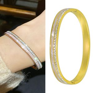 Titanium staal goud kleur manchet cadeau heren armbanden voor vrouwen witte schelp met volledige cystals mode charme luxe punk natuurlijke stenen sieraden op handen vriendinnen