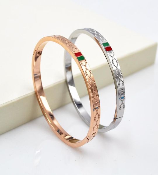Bijoux en acier titane braceletsbracelet entier or rose or argent G lettre vérifier émail rouge et vert dames bracelet ovale4711353