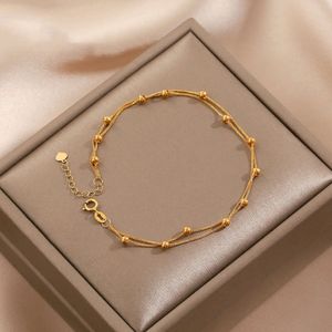 Titanium stalen licht goud dubbele laag kleine baltransport kraal armband, veelzijdig en kleurloze handwerk voor vrouwen