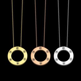 Titanium stalen liefdesring zes diamanten flatbread ketting goud zilver roze kleuren klassiek design mode damessieraden hele296g