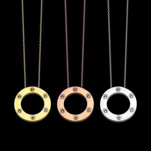 Titanium Steel Love Ring Collar de pan plano de seis Diamantes Rose Color de plata de oro