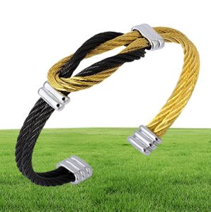 Bracelets à fil torsadé pour hommes en acier titane, bijoux Punk unisexes, noir, France, avec nœud de manchette, vente en gros, Bangle5434291