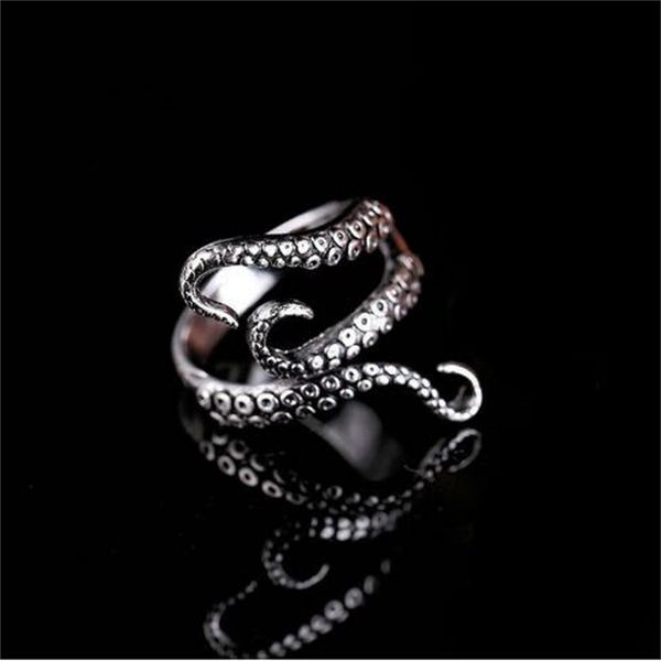 Titanium Steel Octopus Anneaux Gothic Deep Sea Monster Squid Finger Punk Tentacles Anneau Ajustement Personnalité Personnalité Bijoux AB199