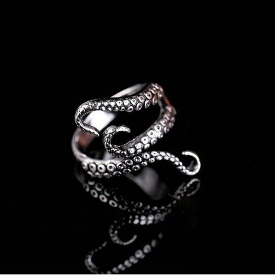 Titanium Steel Octopus Rings Gothic Deep Sea Monster Squid Finger Punk Tentacles Ring Adjustable Size Personality Jewelry Gift AB199