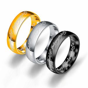 Titanium Steel Power Ring Gold Lord of Ring Lovers Couple Anneaux Femmes Hommes Anneau pour Homme Cool Punk Anneaux Bijoux Prix de Gros