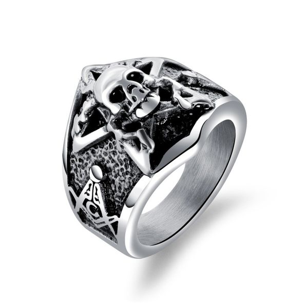 Anillo de acero de titanio Productos masónicos para hombres Joya Retro Freemason Skull Anillos punk de acero inoxidable individuales Accesorios de moda de Halloween para hombres Joyería