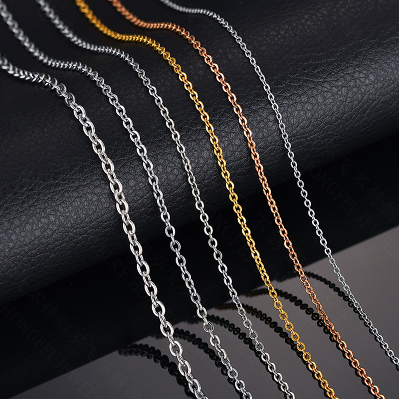 Titaniumstahl Rolo Linkketten Halsketten Geschenke 18K Gold plattiert Mode einfache Design Frauen niemals verblassen o Kette fit für Anhänger Herren DIY Schmuckfunde Zubehör
