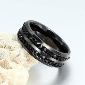 Conjunto de acero de titanio Diamante hombres y mujeres anillos de moda negro 8 mm tamaño 7-13312V