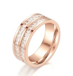 Titane Acier Carré Zircon Mode Petite Bague Japonaise Et Coréenne Diamant Clouté Bague Couple En Acier Inoxydable Bague Diamant