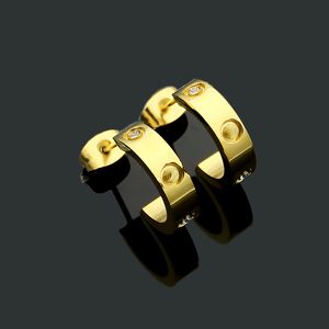 Titanium stalen oorknopjes 18K roségouden sieraden vrouw prachtige eenvoudige mode C diamanten liefdesring dame oorbellen cadeau