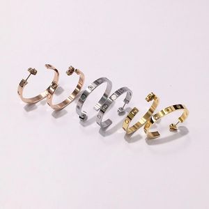 Titanium staal gouden hoepel oorbellen stud oorbel voor vrouw exquise eenvoudige mode C diamanten ring dame oorbellen sieraden cadeau