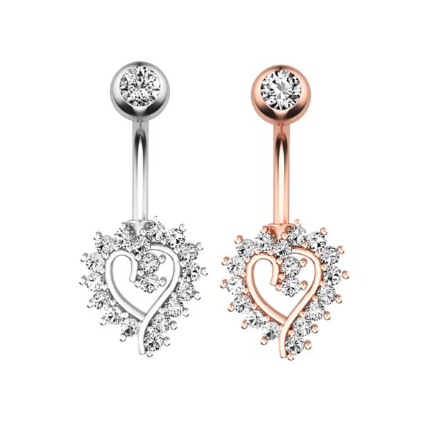 Titanium Steel Zircon Heart Navel Rings 14g Boully Bouton Ring Body Piercing Bijoux pour les femmes