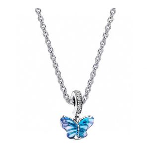 Titanium Stylist New Hot Unique Ice Blue Butterfly Designer S Sterling Sier Slide Dainty Pendentif Anniversaire Cadeau Collier Amoureux Acier