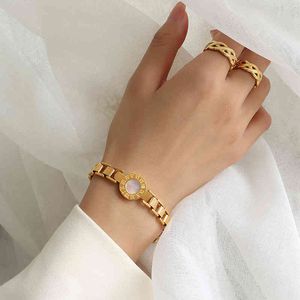 Titanium met 18 K Gouden Chunky Horloge Band Armband Dames Rvs Sieraden Party T Toon Runway Gown Japan Zuid-Korea