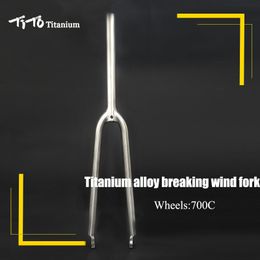 TiTo Gr.9 Titanium legering racefiets voorvork 700C schijfrem Fietsvork break wind Titanium vork Elliptische buis met geteerde vorm