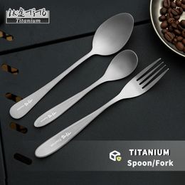 TiTo Cuchara de titanio puro Tenedor Cuchara de sopa de aleación de titanio para exteriores para el hogar Cuchara de café Vajilla de titanio china y occidental de alta gama