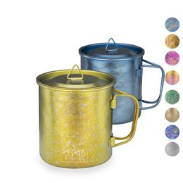 TiTo Regenboogkleur 450 ml Titanium Mok Campingbeker Lichtgewicht Kamperen Wandelen Opvouwbare handgreep Kookpot voor buiten backpacken