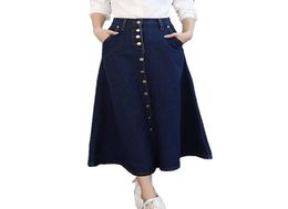 Tiyihailey nieuwe mode dames denim plus size dames rok lange maxi rok jeans aline s2xl rokken blauwe knoppen lente herfst5443631