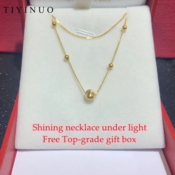 TIYINUO auténtico AU750 Real 18K oro cuentas de ojo de gato Chopin pulsera collar para mujer joyería fina cumpleaños boda fiesta regalo moda collar de cuentas de la suerte