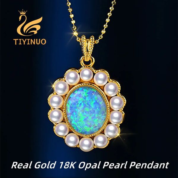 Tiyinuo authentique Au750 Real 18K Gold Natural Opal Freshwater Pearl Vintage Pendant Collier Collier Présent pour la femme Fine Bijoux 231222