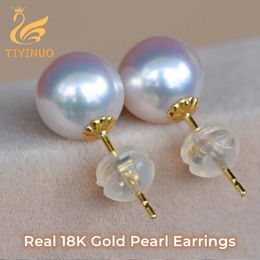 TIYINUO Real 18K Oro AU750 Pendientes de perlas naturales Joyería fina para mujer Fiesta Oficina Regalo clásico Regalo delicado 240220