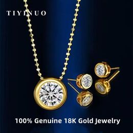 TIYINUO Real 18K oro AU750 un diamante colgante collar de clavícula pendientes de tuerca joyería fina para mujer regalo de compromiso 240117